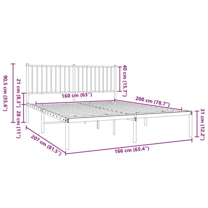 Bettgestell mit Kopfteil Metall Schwarz 160x200 cm