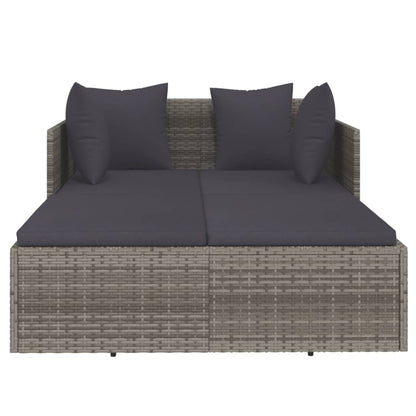 Sonnenliege mit Kissen Grau 182x118x63 cm Poly Rattan
