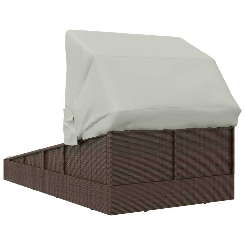 Sonnenliege mit Faltdach Braun 200x114x128 cm Poly Rattan