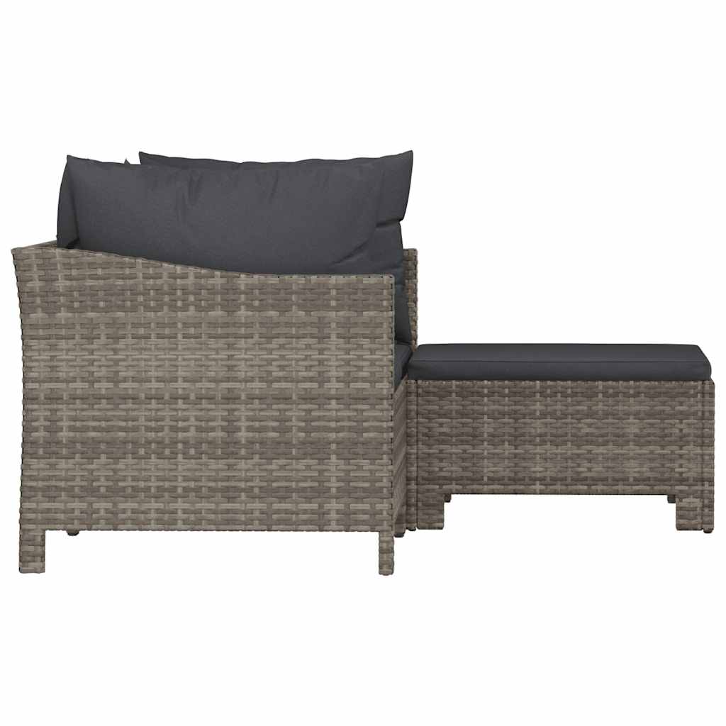 3-tlg. Garten-Lounge-Set mit Kissen Grau Poly Rattan