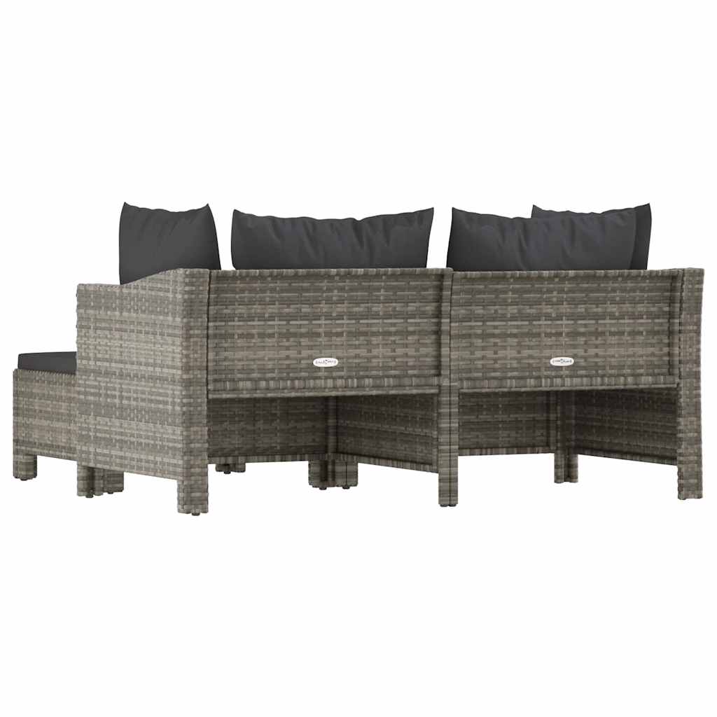 3-tlg. Garten-Lounge-Set mit Kissen Grau Poly Rattan