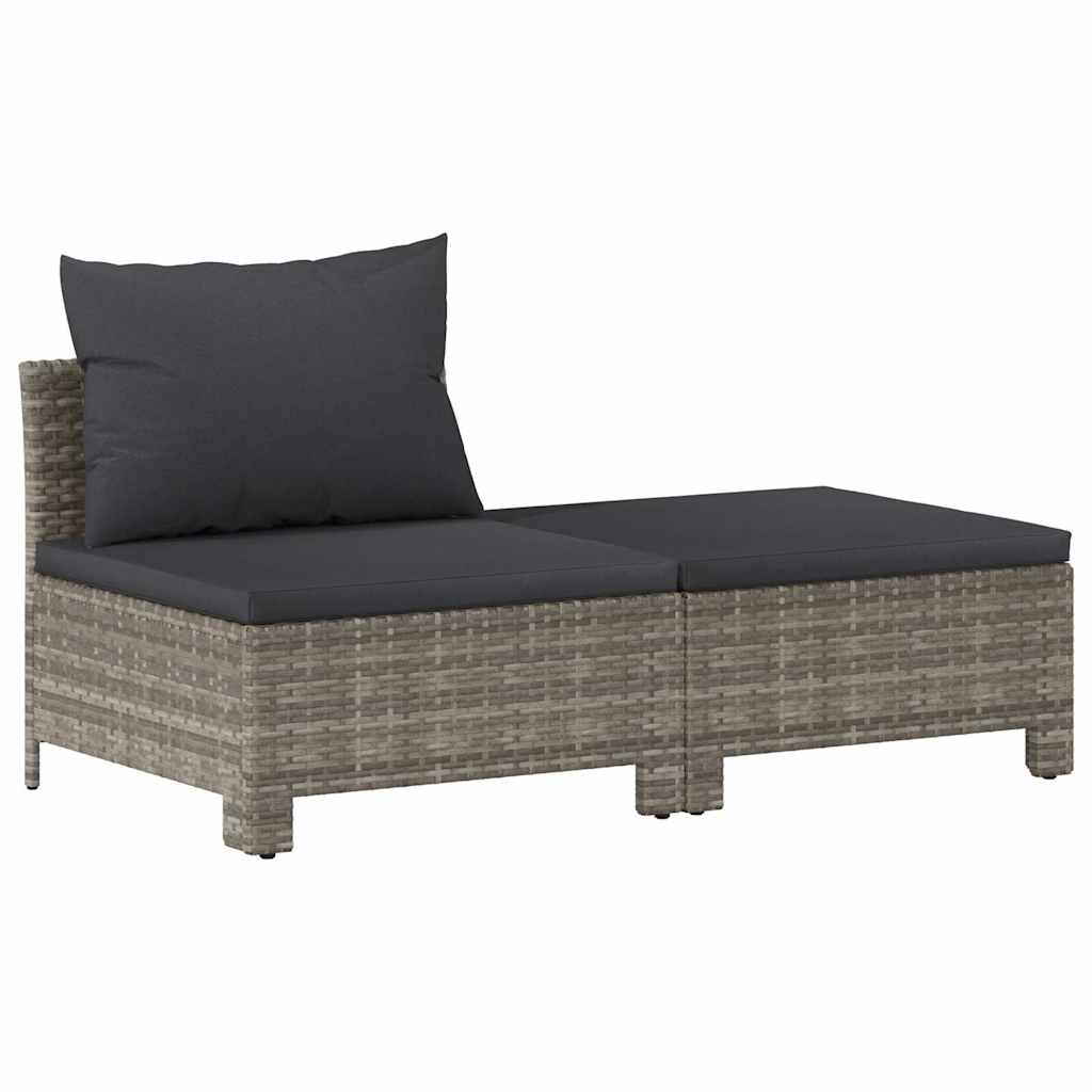 2-teiliges Garten-Lounge-Set mit Kissen Grau Poly Rattan