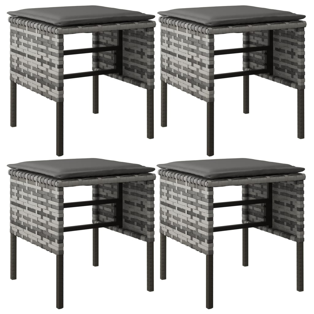 Gartenhocker mit Kissen 4 Stk. Grau Poly Rattan