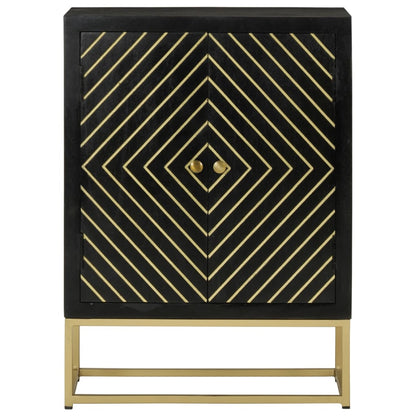 Sideboard mit 2 Türen Schwarz Gold 55x30x75 cm Massivholz Mango