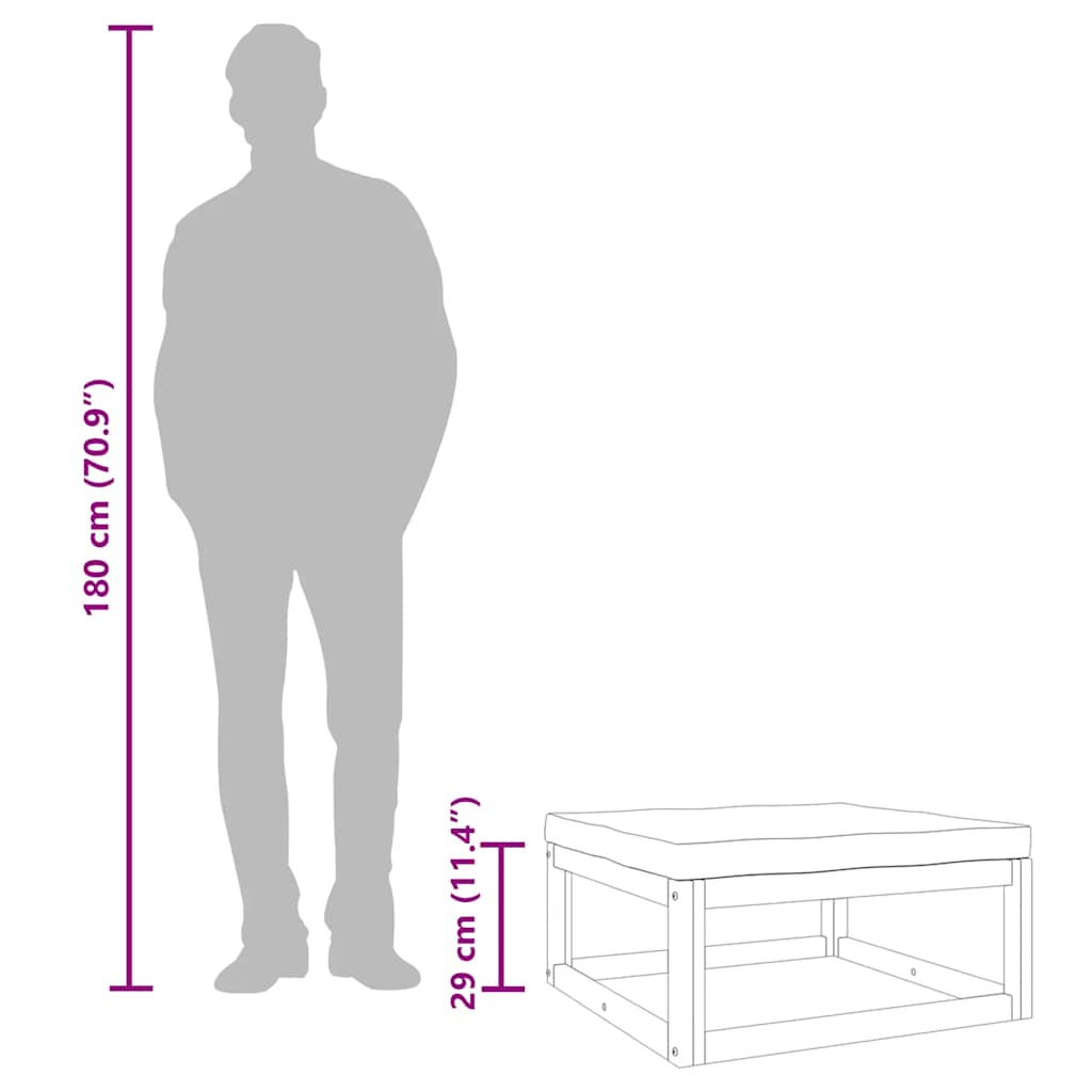 Gartenhocker mit Hellgrauen Kissen Massivholz Akazie