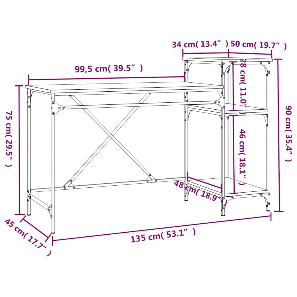Schreibtisch mit Regal Sonoma-Eiche 135x50x90 cm Holzwerkstoff