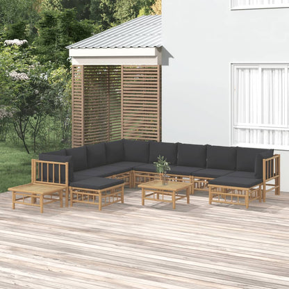12-tlg. Garten-Lounge-Set mit Dunkelgrauen Kissen Bambus