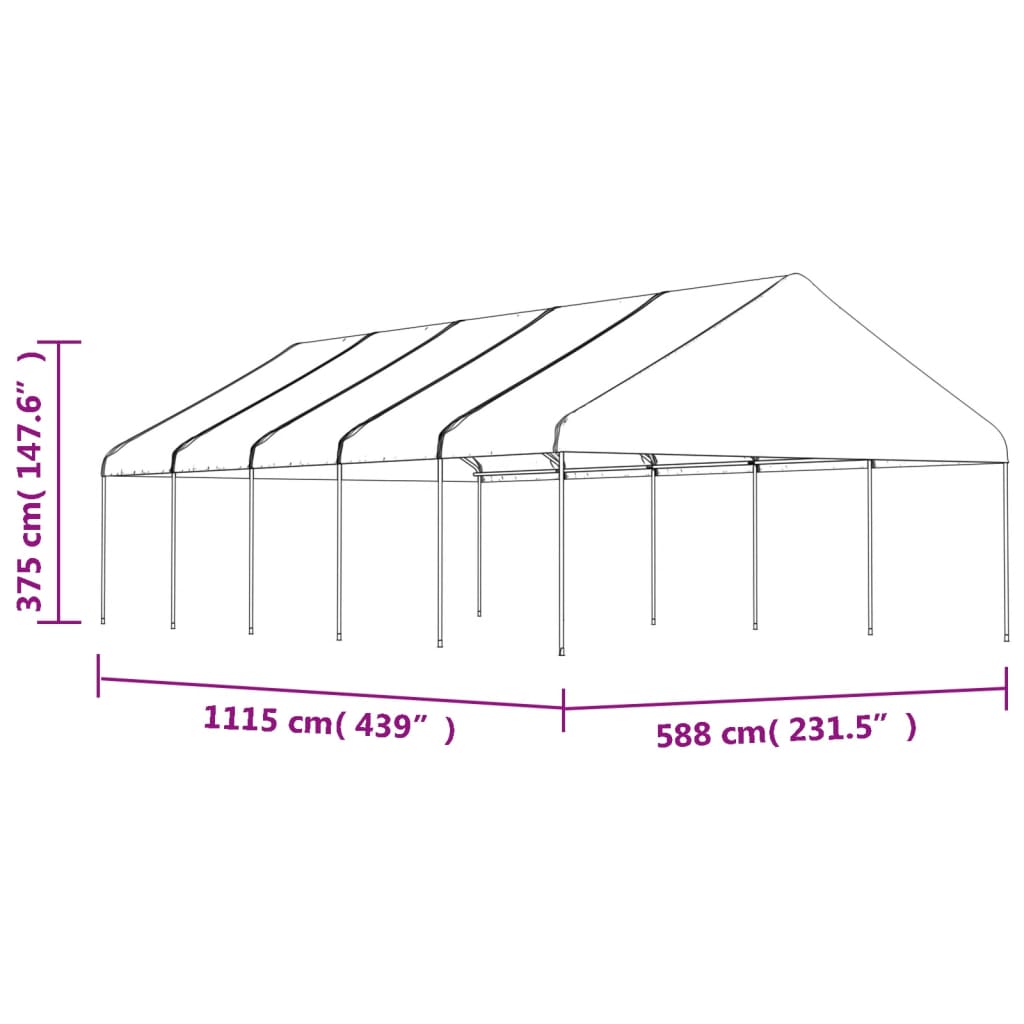 Pavillon mit Dach Weiß 11,15x5,88x3,75 m Polyethylen