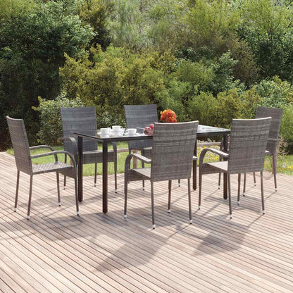 7-tlg. Garten-Essgruppe Grau Poly Rattan