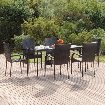 7-tlg. Garten-Essgruppe Schwarz Poly Rattan