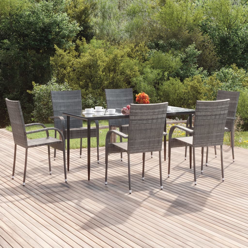 7-tlg. Garten-Essgruppe Grau Poly Rattan