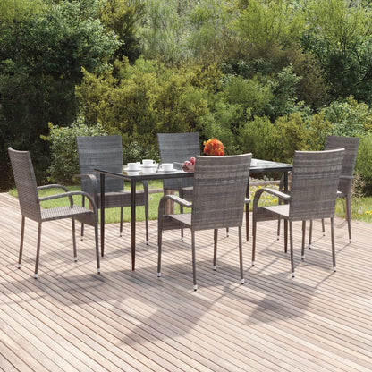 7-tlg. Garten-Essgruppe Grau Poly Rattan