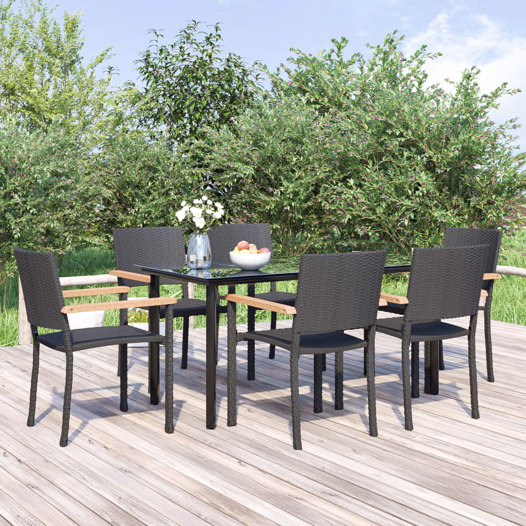 7-tlg. Garten-Essgruppe Schwarz Poly Rattan