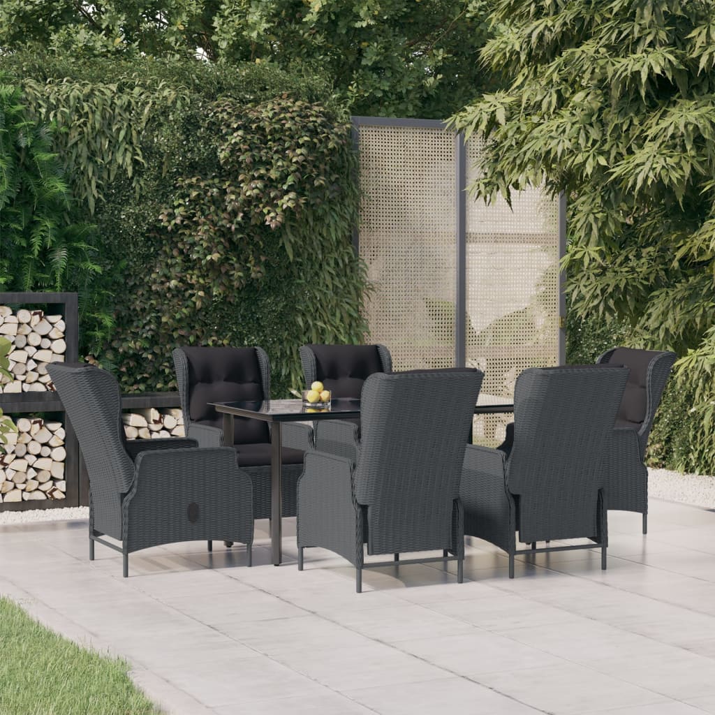 7-tlg. Garten-Essgruppe Dunkelgrau Poly Rattan