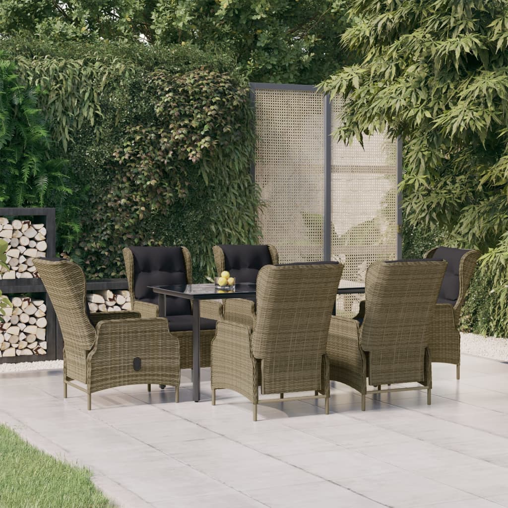 7-tlg. Garten-Essgruppe Braun Poly Rattan