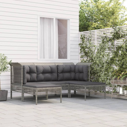 5-tlg. Garten-Lounge-Set mit Kissen Grau Poly Rattan
