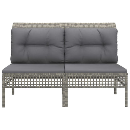 Garten-Mittelsofas mit Kissen 2 Stk. Grau Poly Rattan