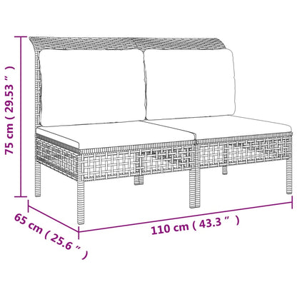 Garten-Mittelsofas mit Kissen 2 Stk. Grau Poly Rattan