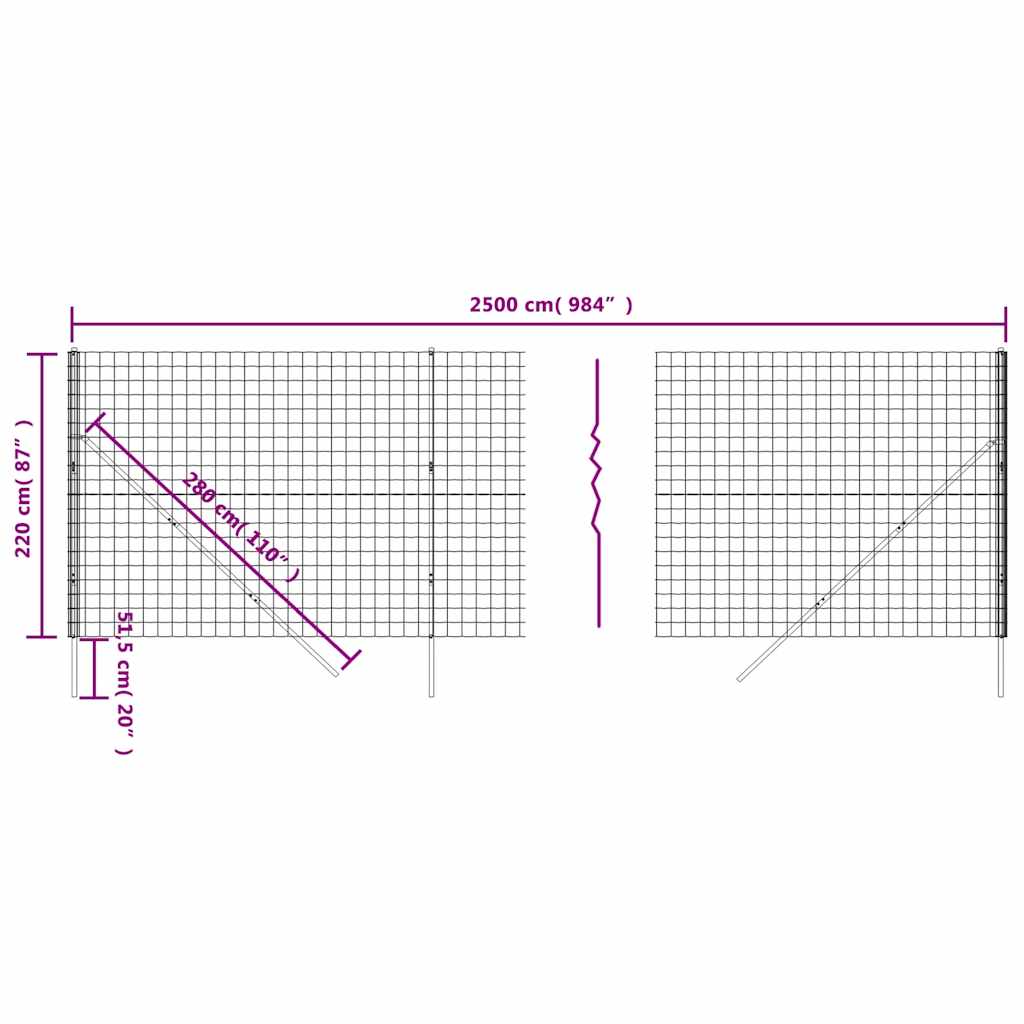 Maschendrahtzaun Grün 2,2x25 m Verzinkter Stahl
