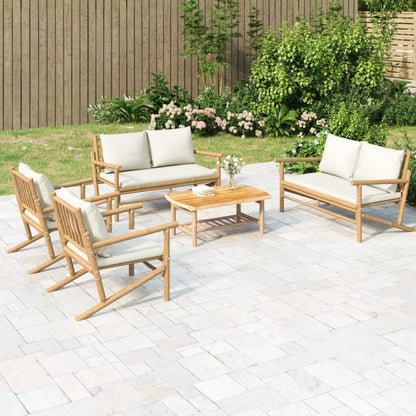 5-tlg. Garten-Lounge-Set mit Cremeweißen Kissen Bambus
