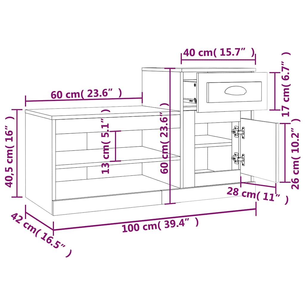Schuhschrank Sonoma-Eiche 100x42x60 cm Holzwerkstoff