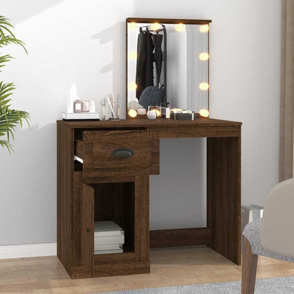 Schminktisch mit LEDs Braun Eiche 90x50x132,5 cm Holzwerkstoff