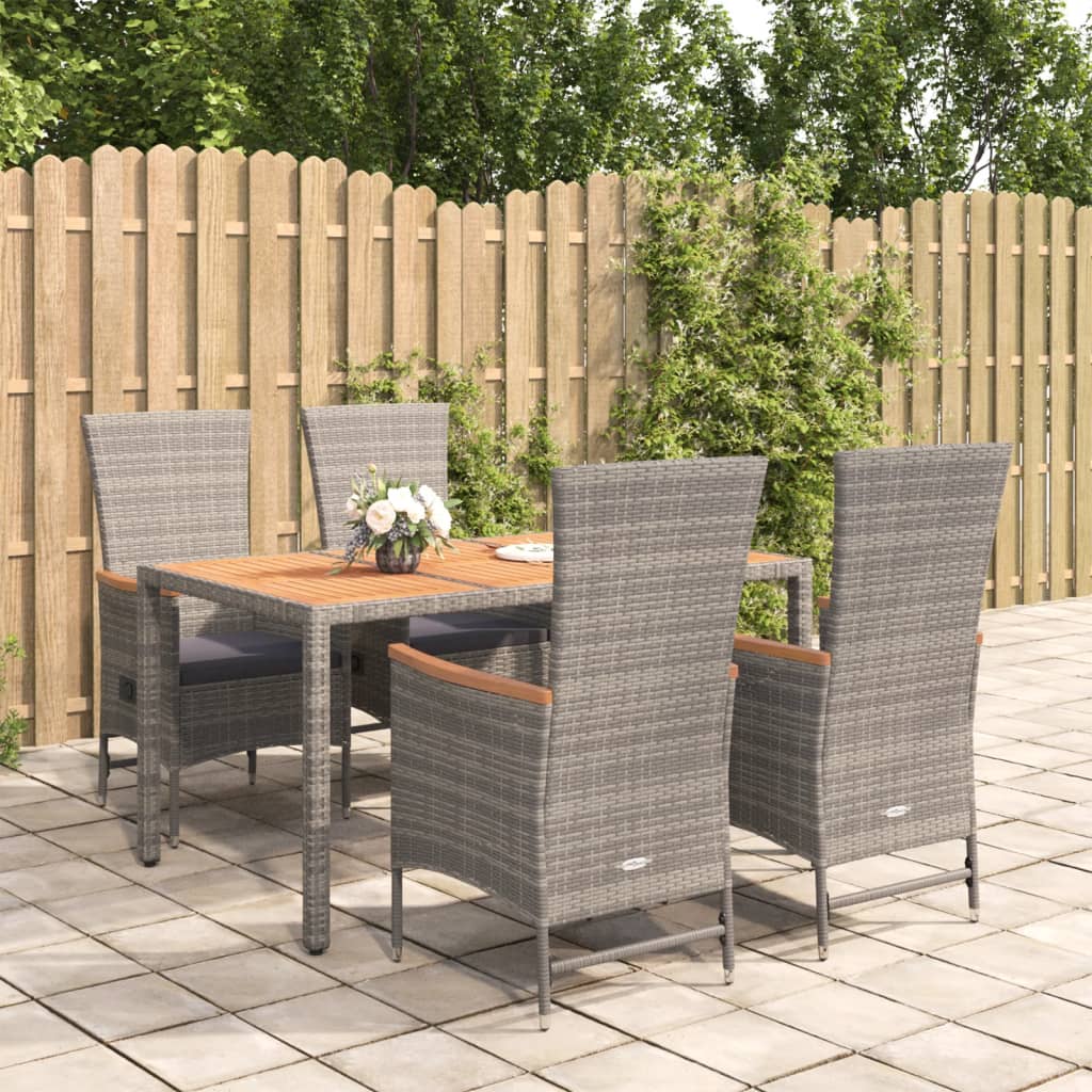 5-tlg. Garten-Essgruppe mit Kissen Grau Poly Rattan