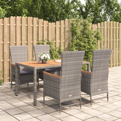 5-tlg. Garten-Essgruppe mit Kissen Grau Poly Rattan