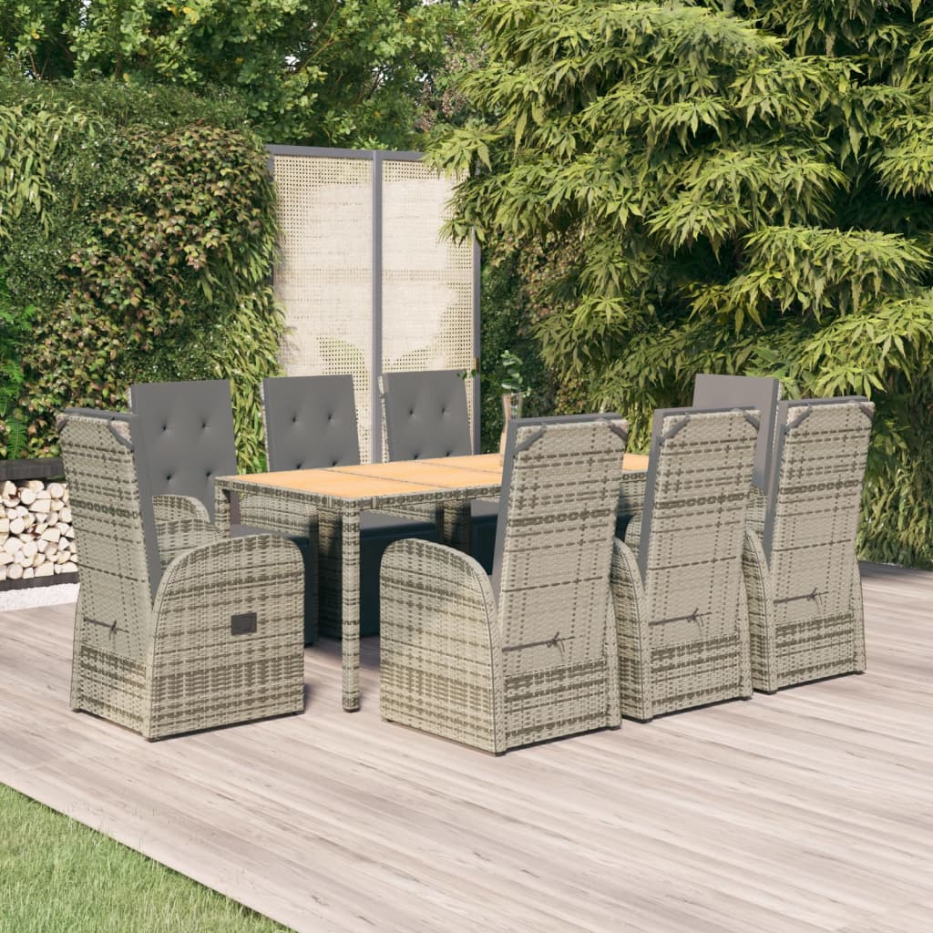 9-tlg. Garten-Essgruppe mit Kissen Grau Poly Rattan