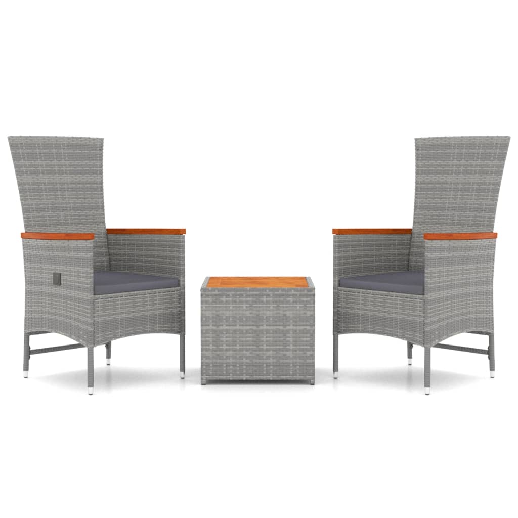 3-tlg. Garten-Lounge-Set Grau Poly Rattan & Massivholz Akazie