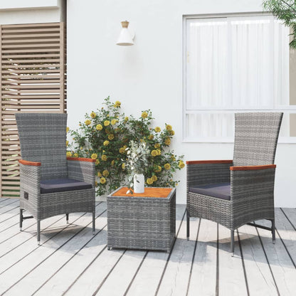 3-tlg. Garten-Lounge-Set Grau Poly Rattan & Massivholz Akazie