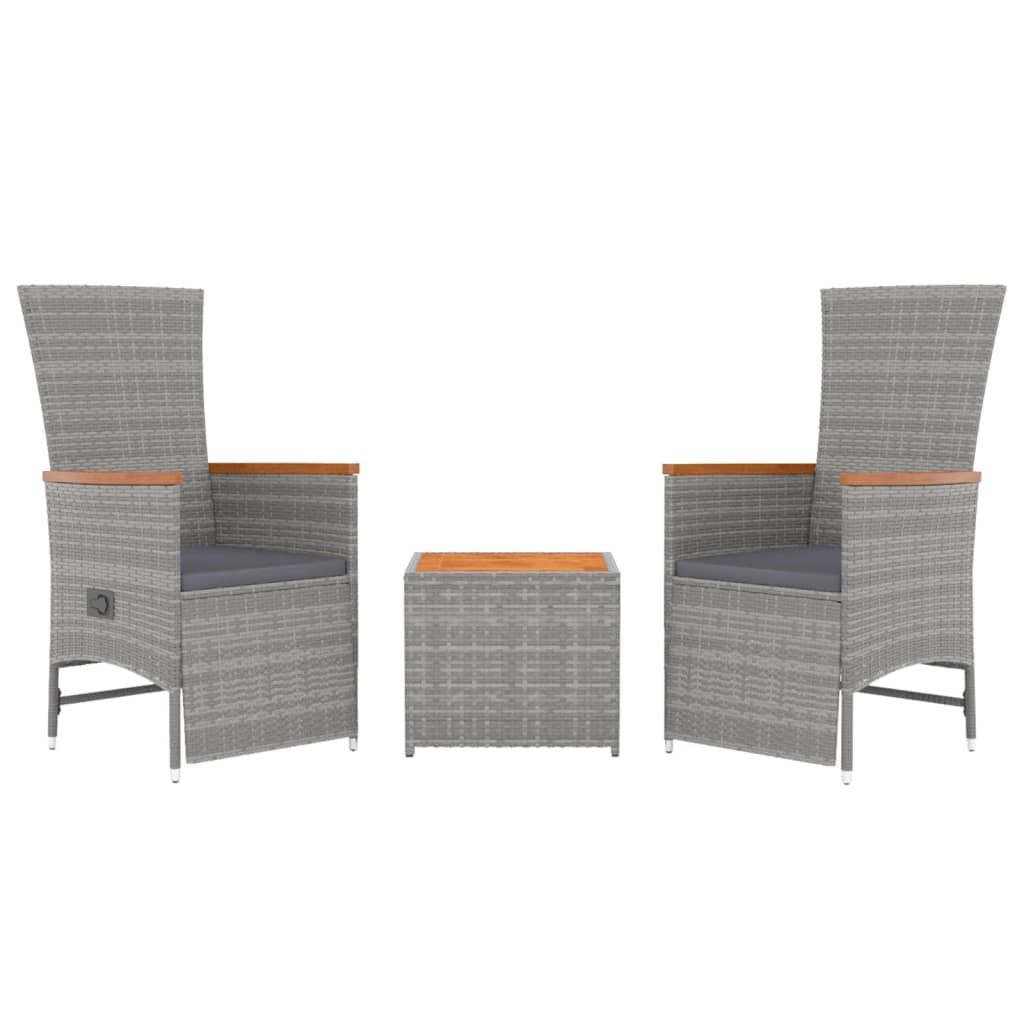 3-tlg. Garten-Lounge-Set Grau Poly Rattan & Massivholz Akazie