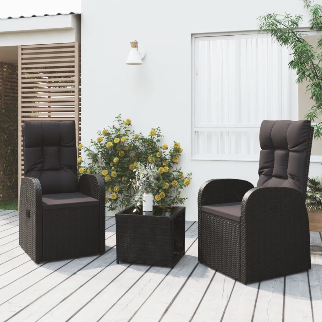 3-tlg. Garten-Lounge-Set Schwarz Poly Rattan & Stahl