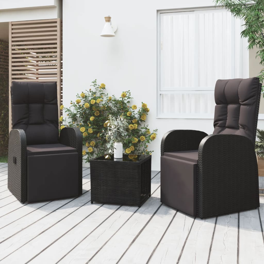 3-tlg. Garten-Lounge-Set Schwarz Poly Rattan & Stahl