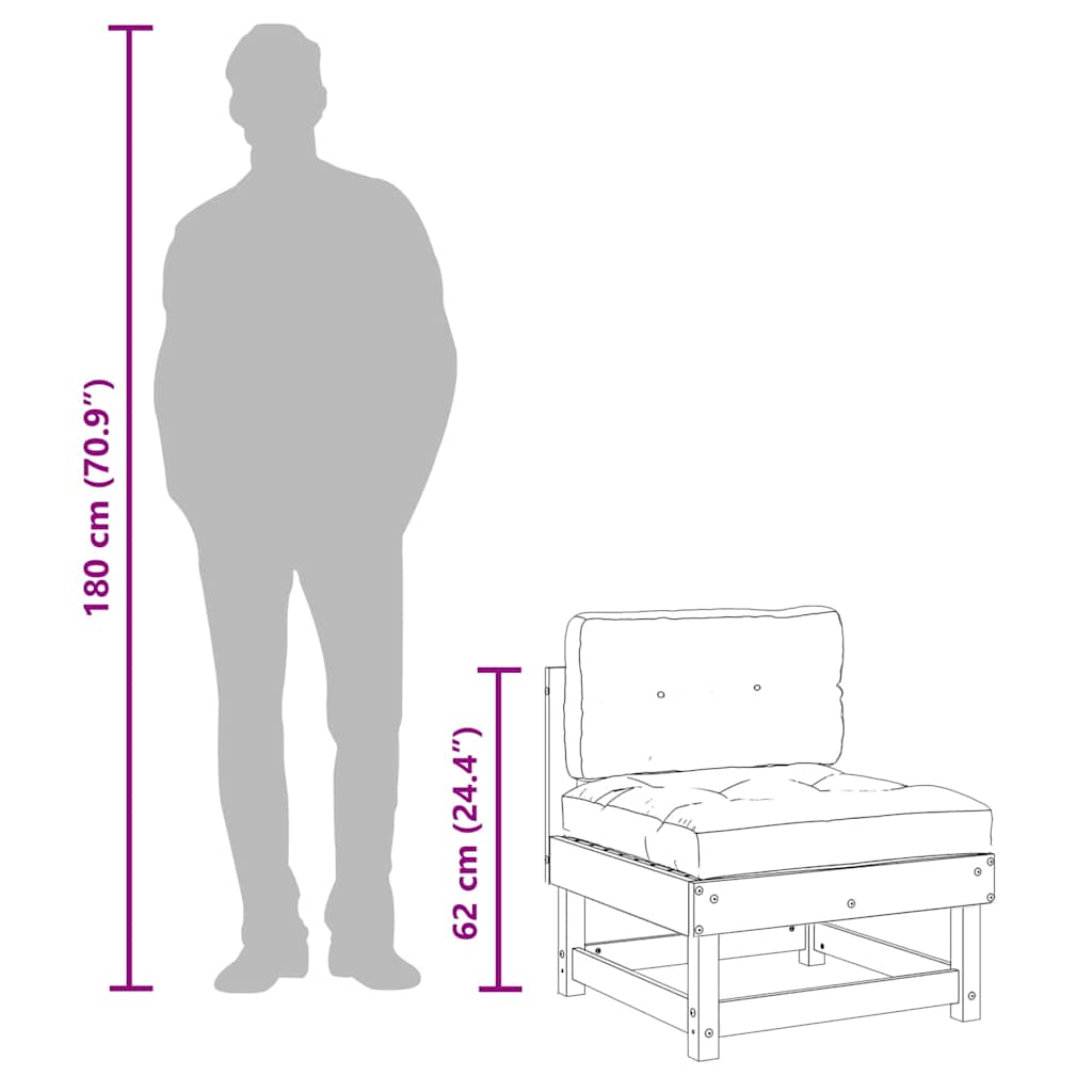 Mittelsofas mit Kissen 2 Stk. Grau Massivholz Kiefer