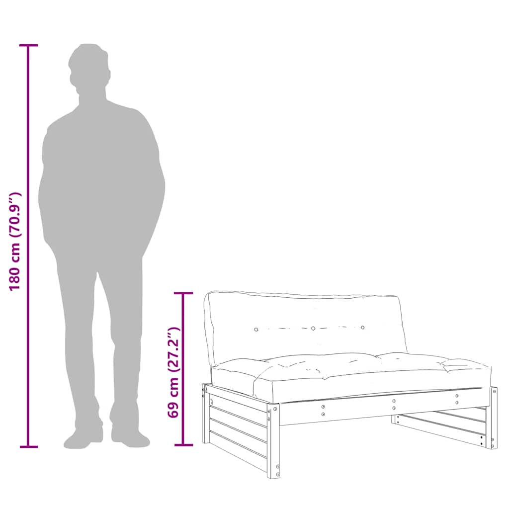 Mittelsofa Grau 120x80 cm Massivholz Kiefer