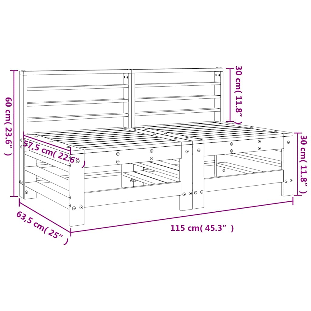 Garten-Mittelsofas 2 Stk. Honigbraun Massivholz Kiefer