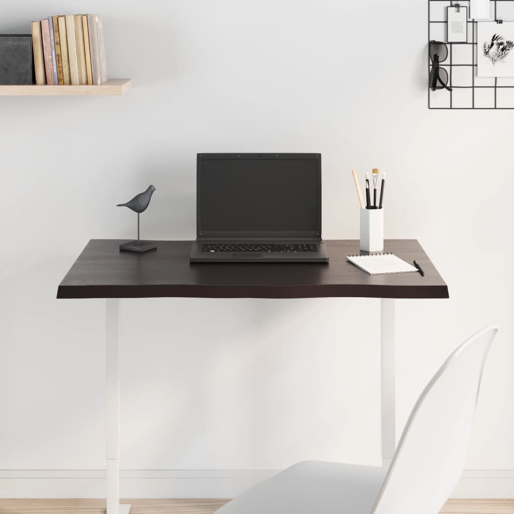 Tischplatte 80x40x2 cm Massivholz Eiche Behandelt Baumkante