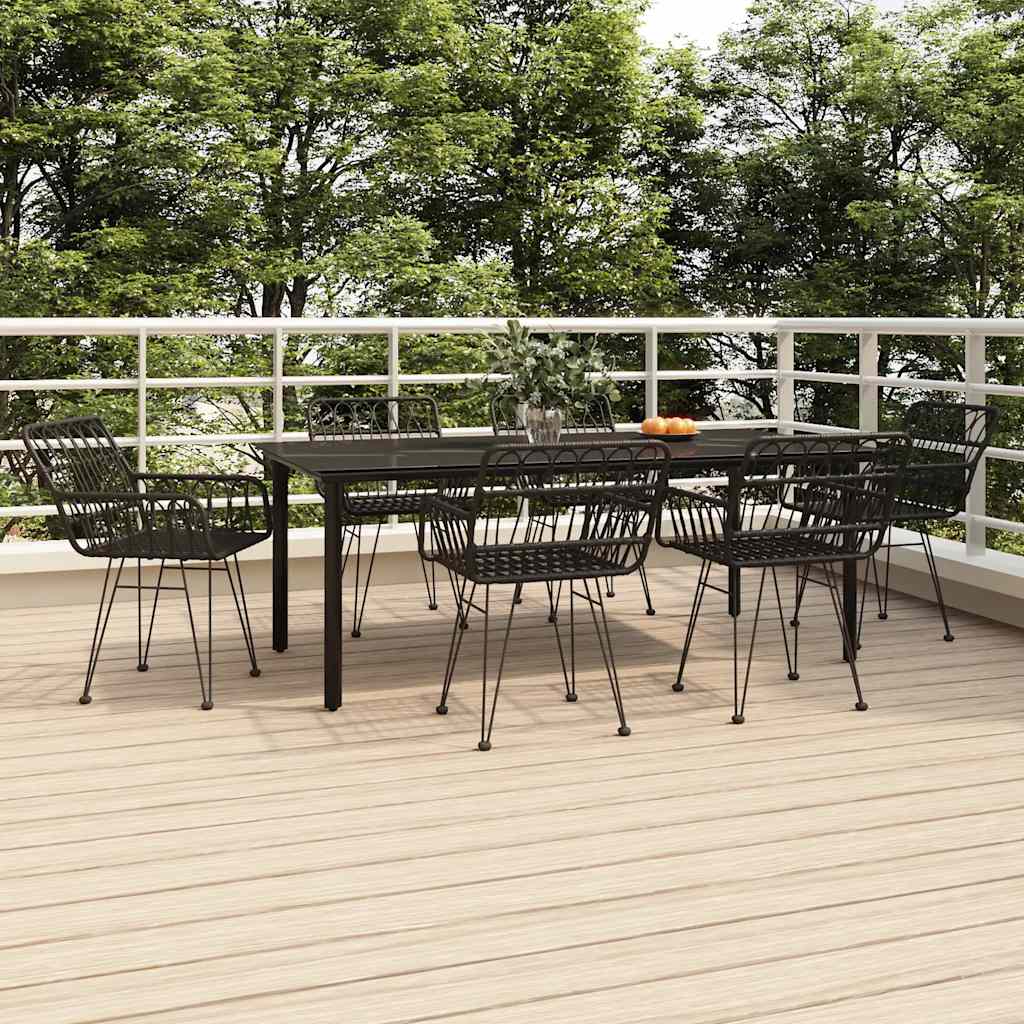 7-tlg. Garten-Essgruppe Schwarz Poly Rattan