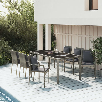 7-tlg. Garten-Essgruppe mit Kissen Grau Poly Rattan