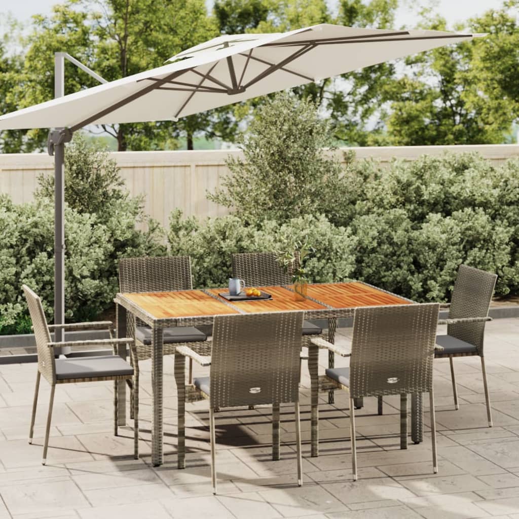 7-tlg. Garten-Essgruppe mit Kissen Grau Poly Rattan