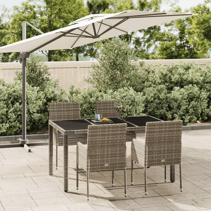 5-tlg. Garten-Essgruppe mit Kissen Grau Poly Rattan