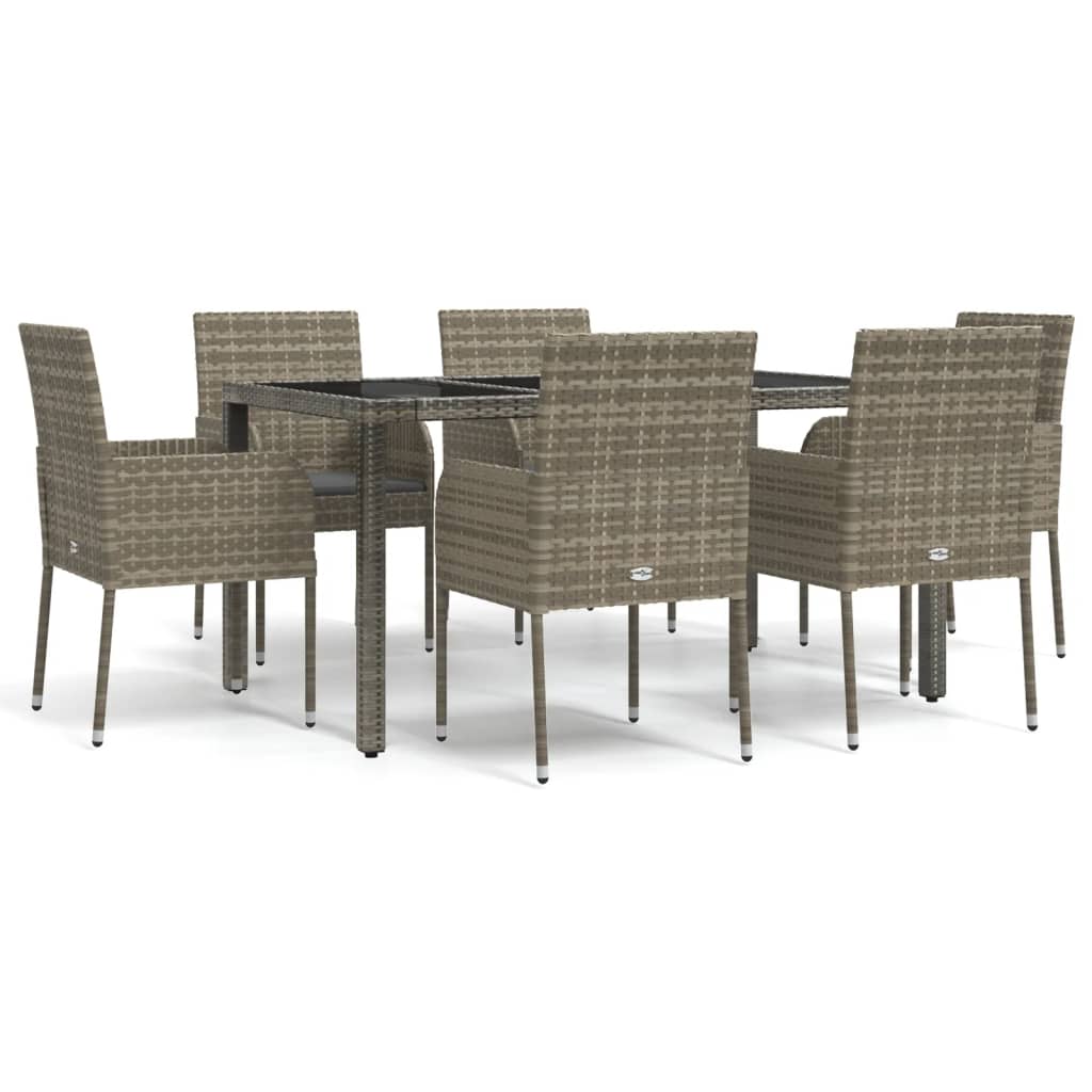 7-tlg. Garten-Essgruppe mit Kissen Grau Poly Rattan
