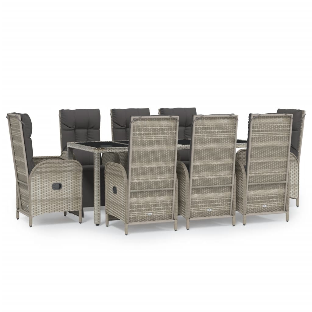 9-tlg. Garten-Essgruppe mit Kissen Grau Poly Rattan