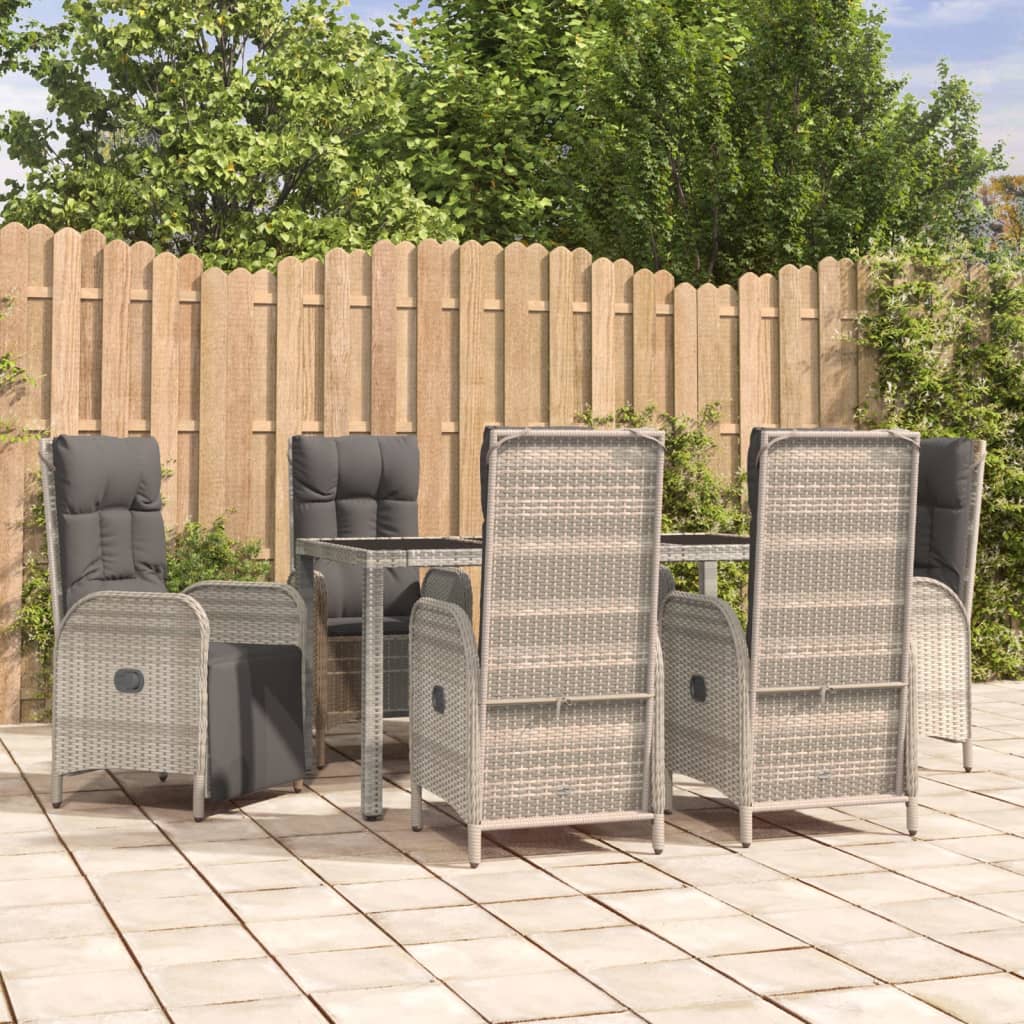 7-tlg. Garten-Essgruppe mit Kissen Grau Poly Rattan