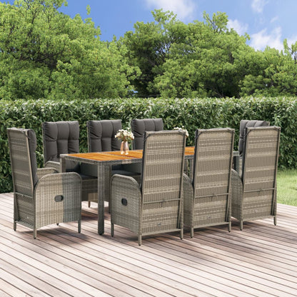 9-tlg. Garten-Essgruppe mit Kissen Grau Poly Rattan