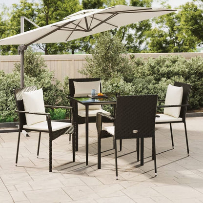 5-tlg. Garten-Essgruppe mit Kissen Schwarz Poly Rattan