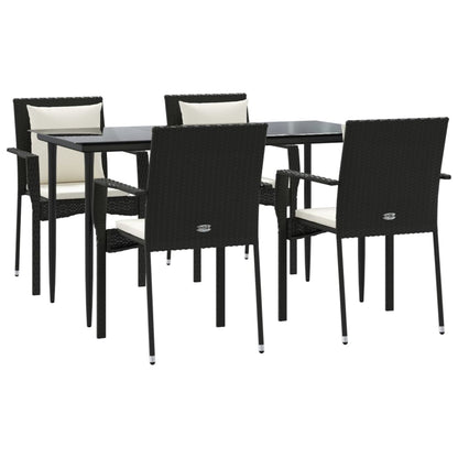 5-tlg. Garten-Essgruppe mit Kissen Schwarz Poly Rattan