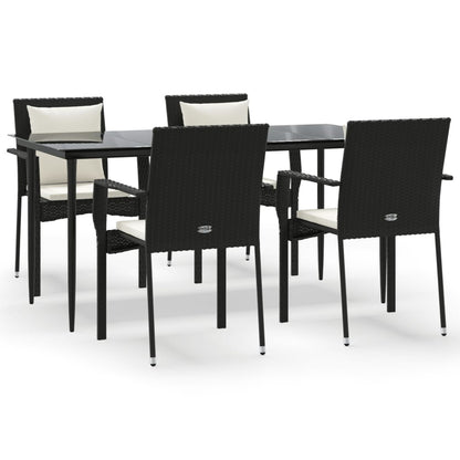 5-tlg. Garten-Essgruppe mit Kissen Schwarz Poly Rattan