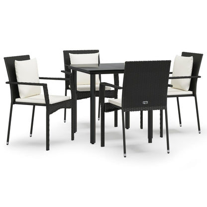 5-tlg. Garten-Essgruppe mit Kissen Schwarz Poly Rattan